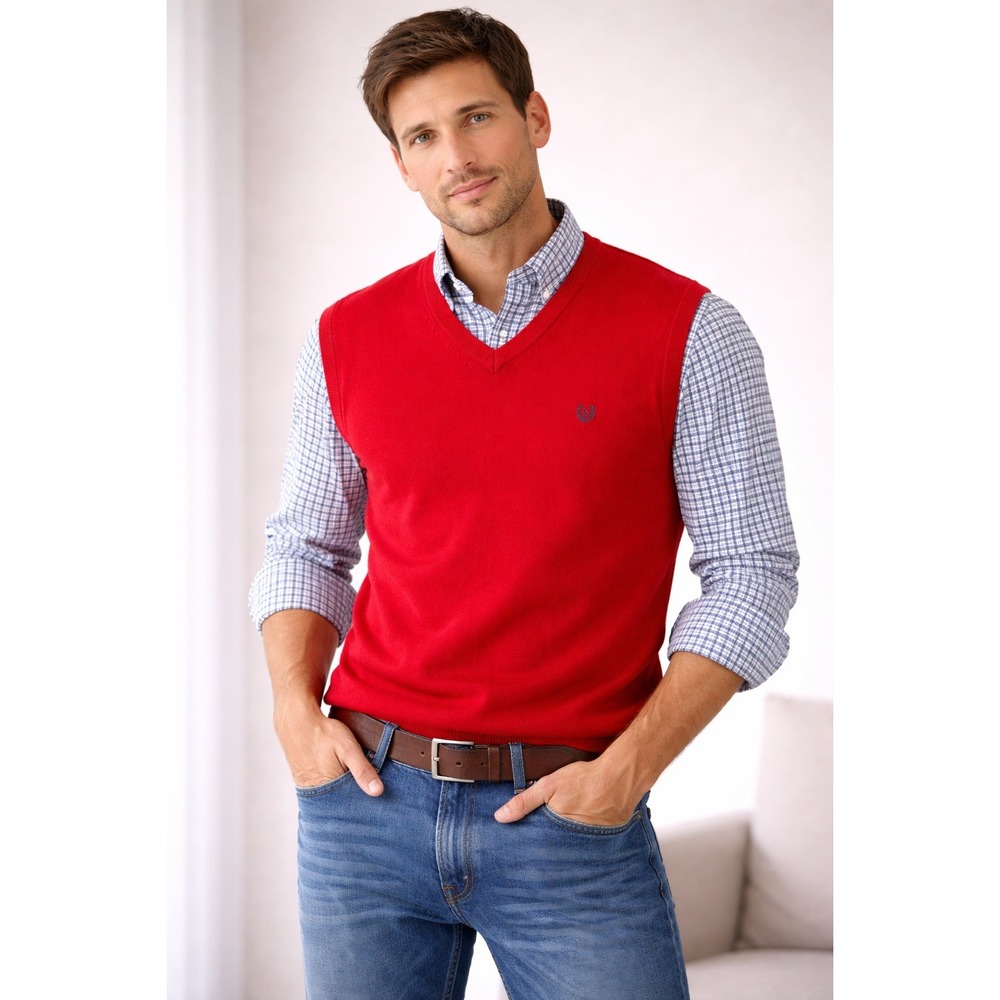 Chaps- V-Neck Sweater Vest in Bold Red‎ Size XL